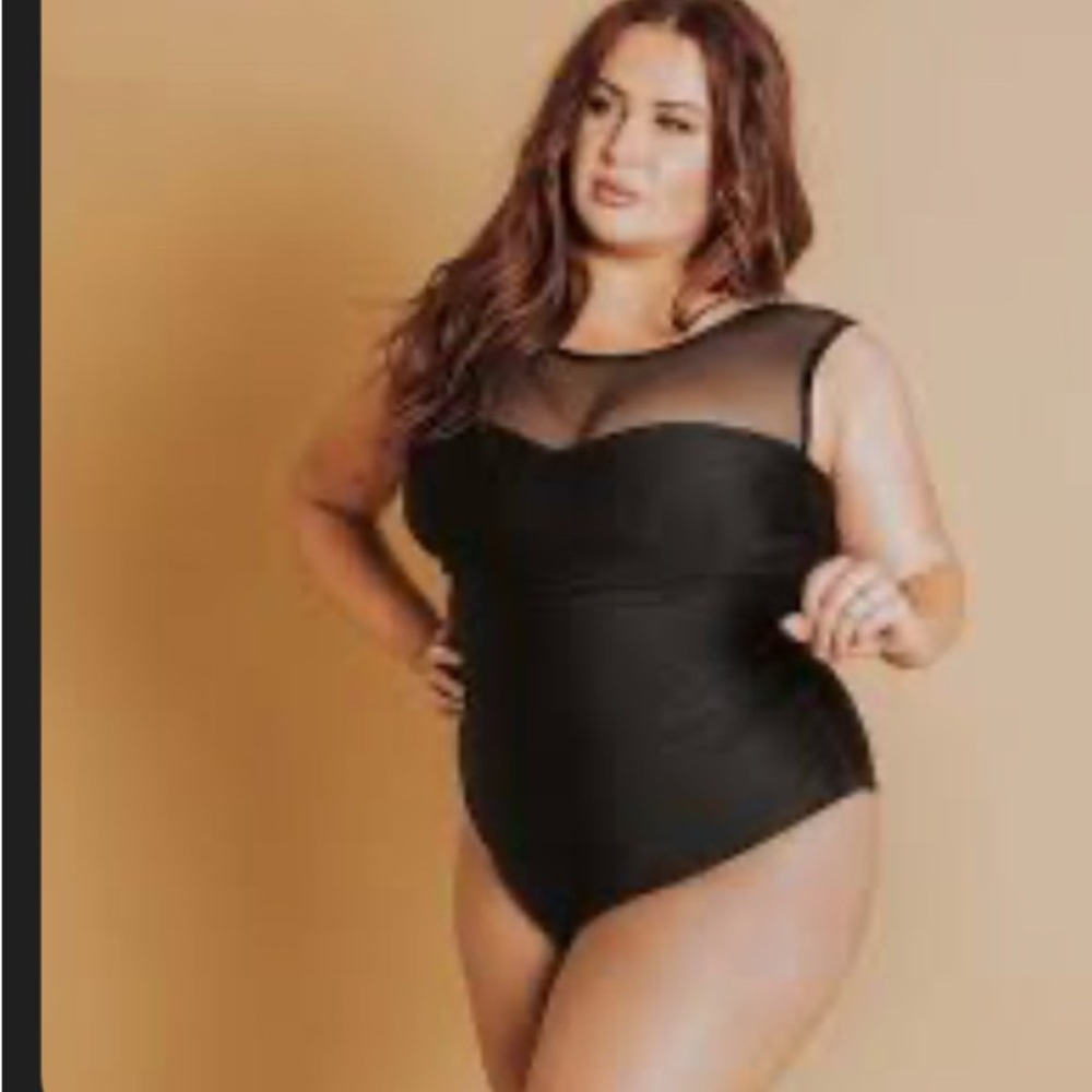 ALBION THE MARIA, BLACK MESH ONE-PIECE SWIMSUIT sz xl black